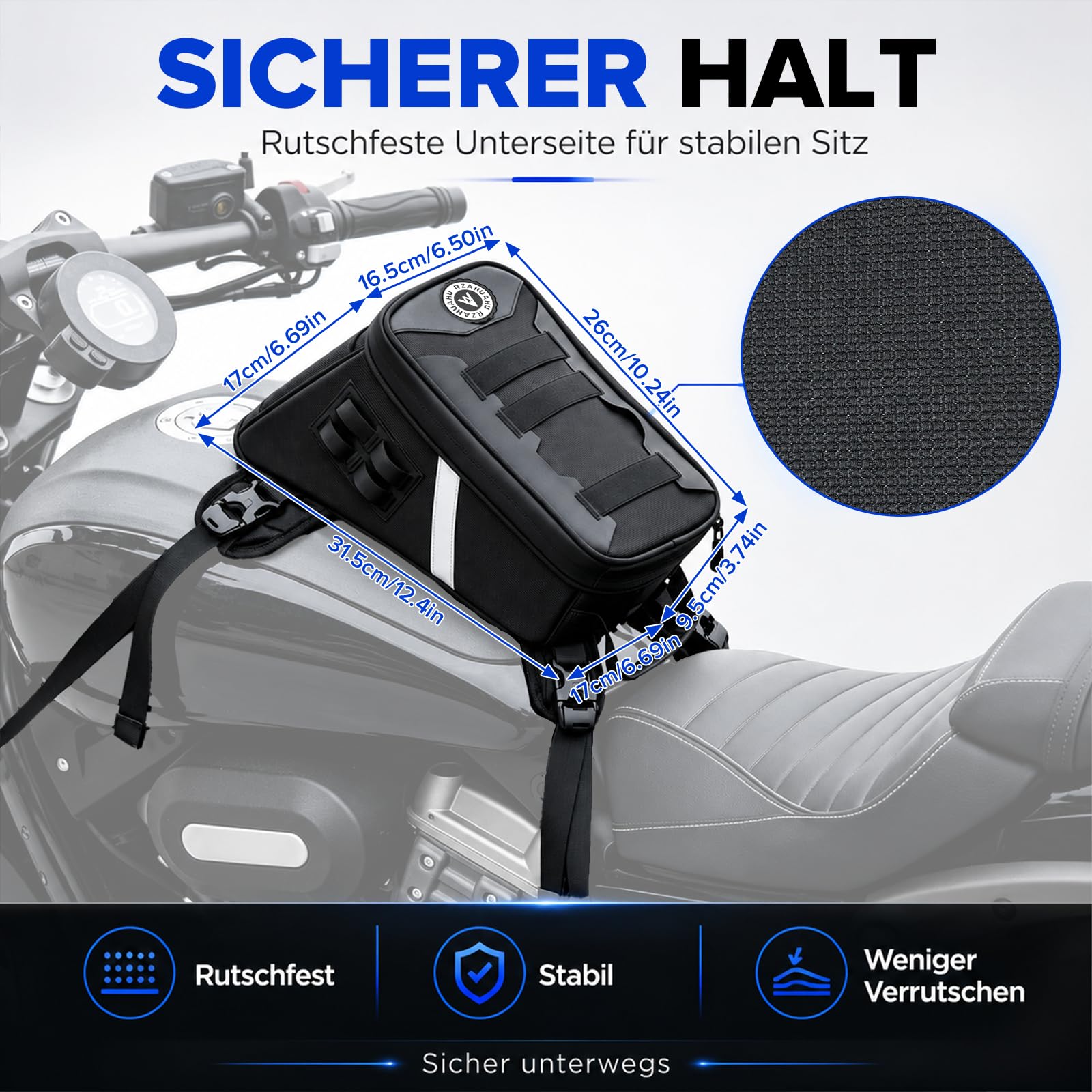 Zaino da serbatoio per moto, 5 l, multifunzione, con cinghie regolabili, borsa per serbatoio con parapioggia, sistema MOLLE e strisce riflettenti, borsa a tracolla, borsa sul petto, nero