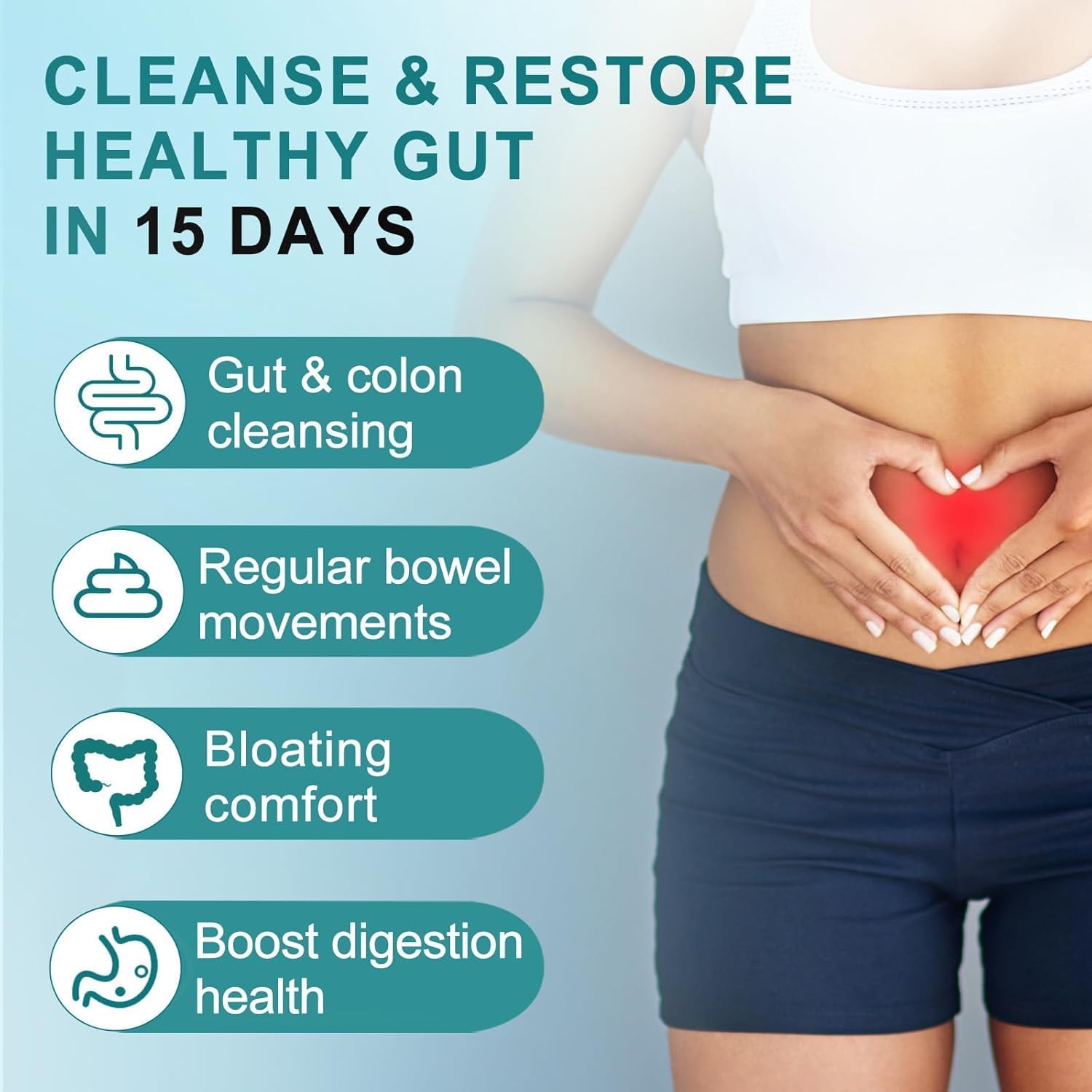 15 Day Cleanse, Gut and Colon Support, Advanced 15 Day Gut Cleanse Detox for Women & Men with Senna, Cascara Sagrada & Psyllium Husk, Non-GMO (30 Capsules) - Image 2