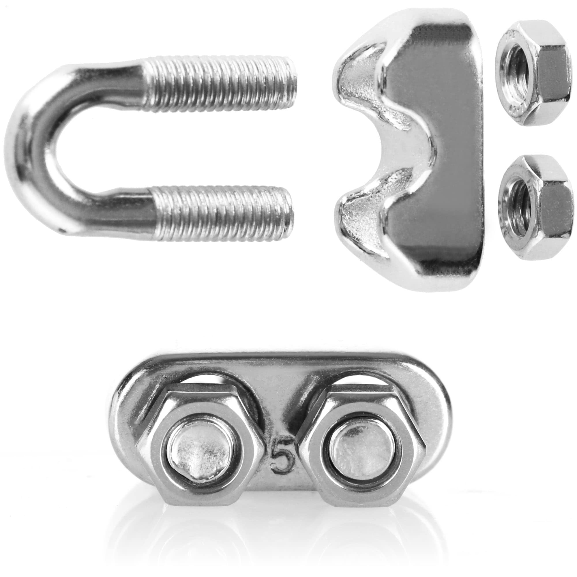 com-four® 6x zacisk linowy M5, zacisk linowy ze stali nierdzewnej 304, zacisk linowy z szekla do mocowania i mocowania lin, liny stalowej i drutów (06 sztuk - zacisk linowy M5-5mm)