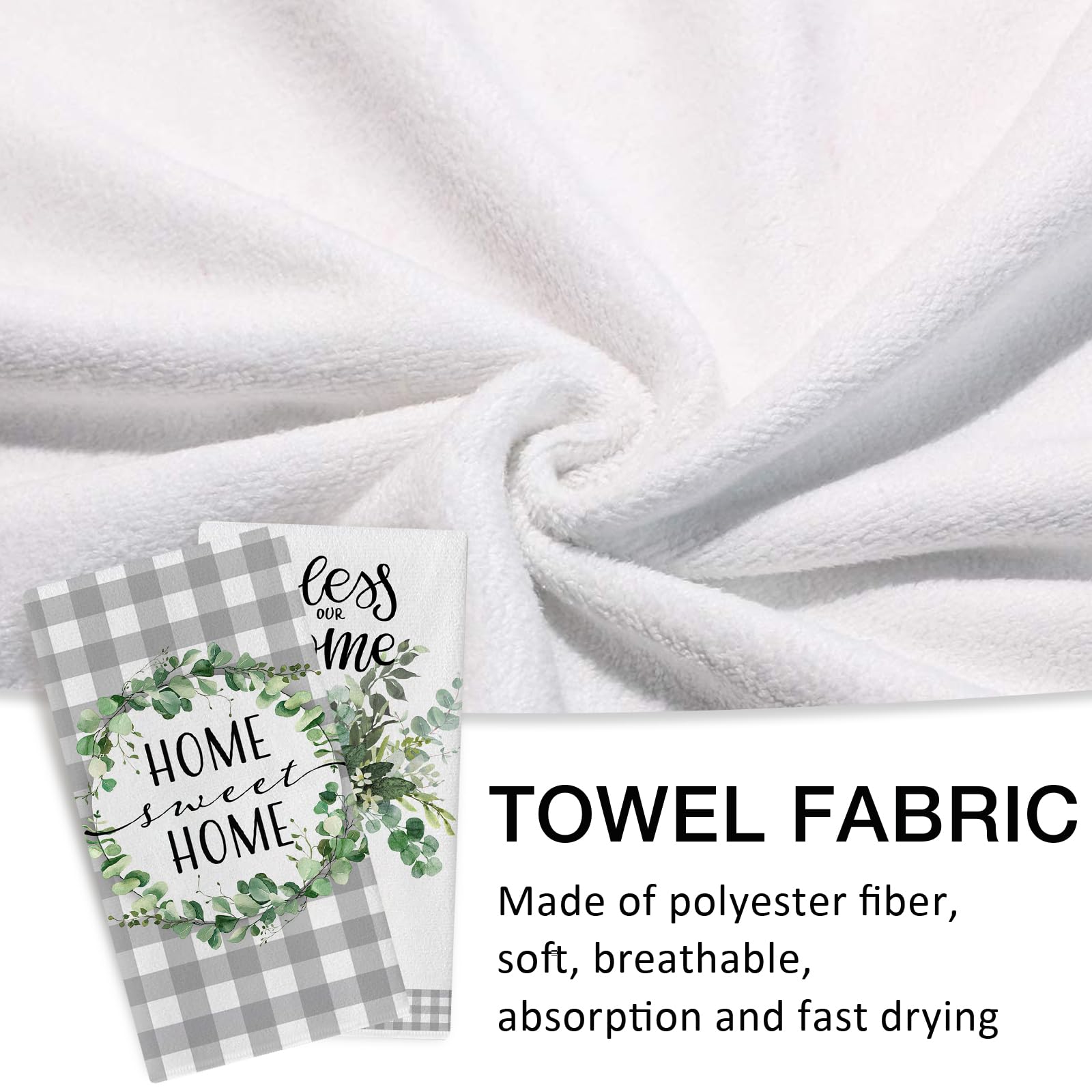 Seliem Sweet Home - Set di 2 strofinacci da cucina con foglie di eucalipto, per asciugare e cucinare, motivo scozzese grigio, decorazione per la casa, 45 x 66 cm
