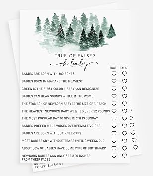 All Ewired Up 50 Baby Shower True or False Trivia 50-Cards Fun Game Activity, Gender Neutral Boy or Girl, Baby Its Cold Outside Winter Wonderland Forest Decorations