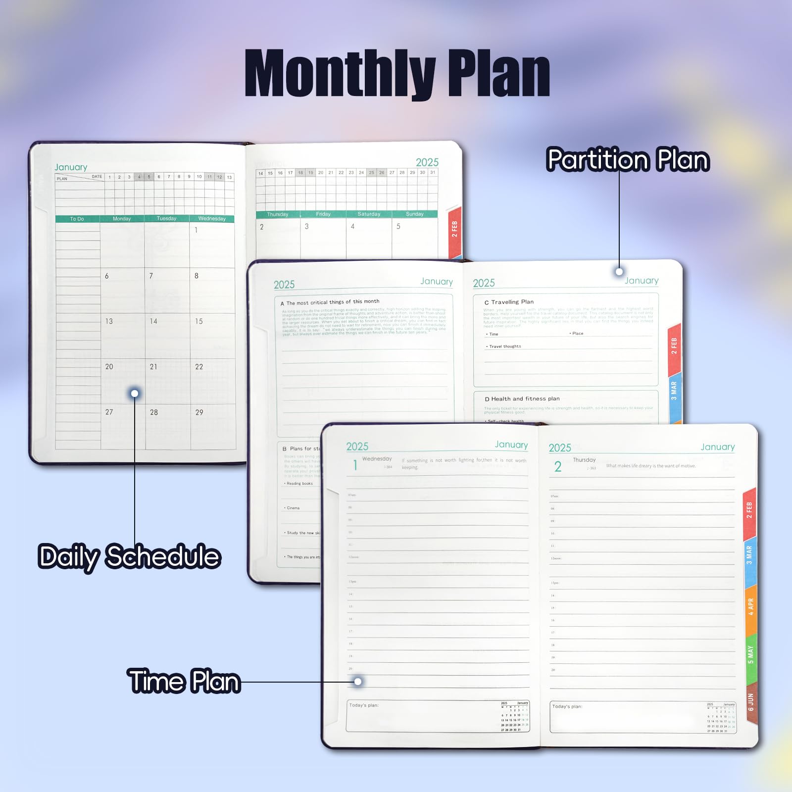 Pcuntslo 2025 Diary A5 Week to View, Colorful Weekly Planner, Appointment Book with Pen - Image 2