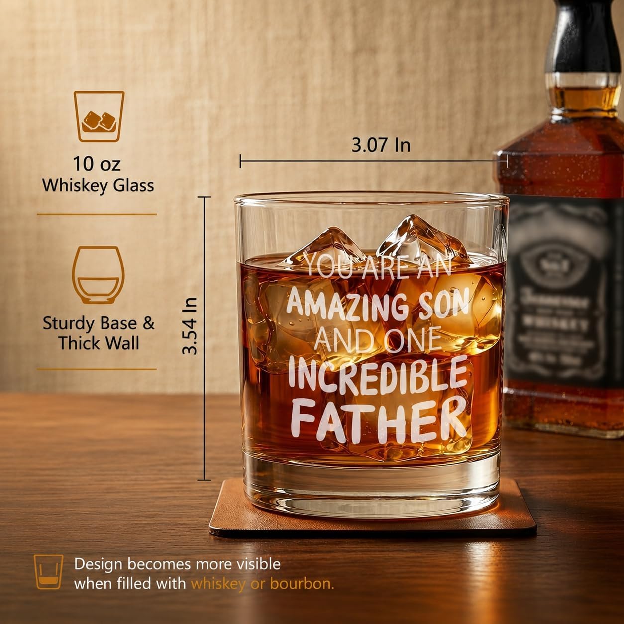 Father Day Gifts for Son, Son Fathers Day Gift from Mom, You Are Amazing Son and Incredible Father Whiskey Glass, Birthday Gifts for Son Adult