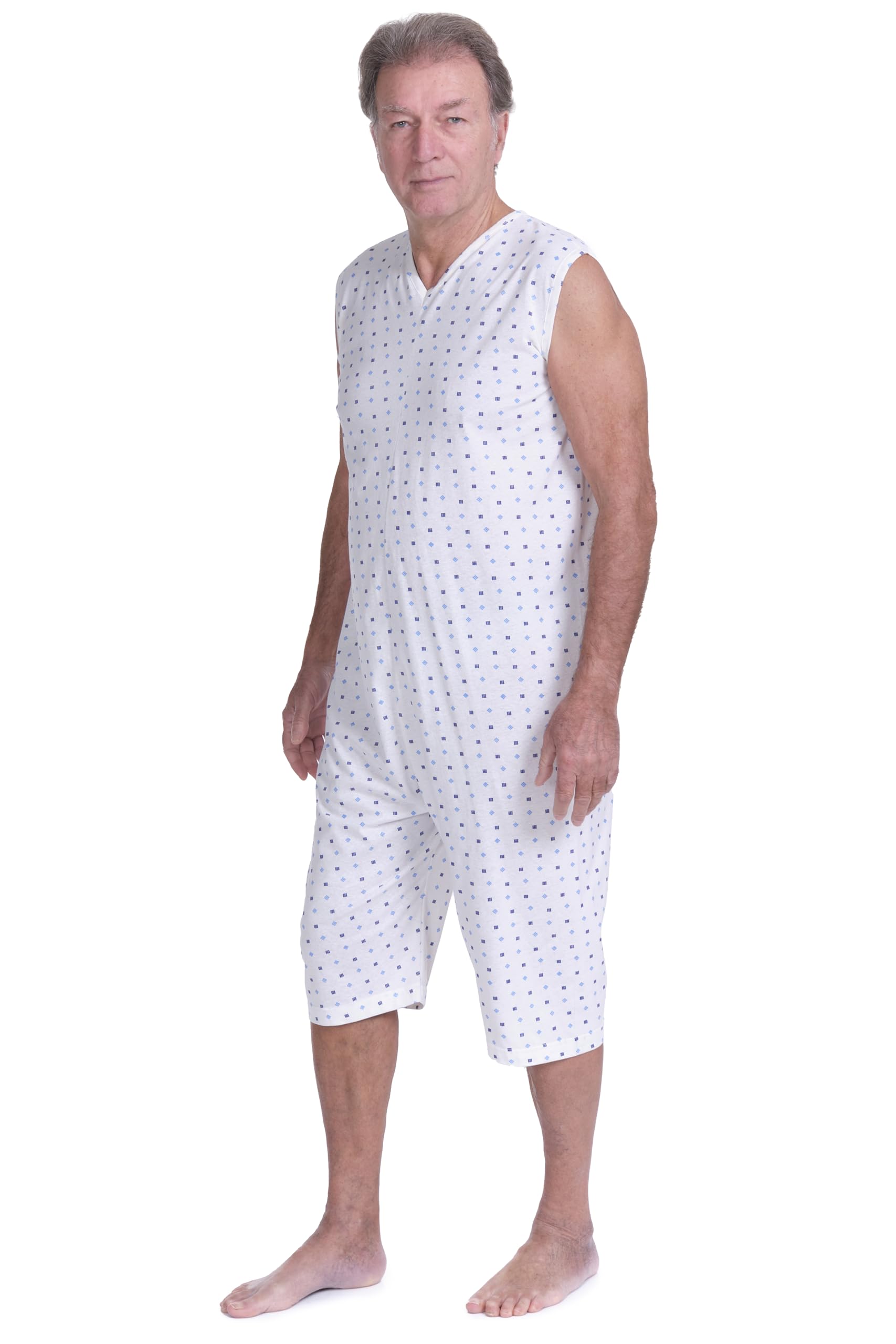 FERRUCCI COMFORT Pijama sanitario sin mangas 100% algodón con cremallera dorso para ancianos incontinencia Alzheimer