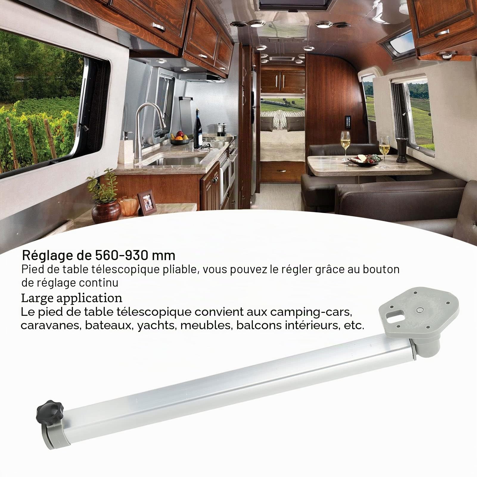 Pieds de table pliante pour camping-car, 560-930mm Pied de table pour meubles de camping-car Pieds de table télescopique pour bar, pied de support pour table à manger murale