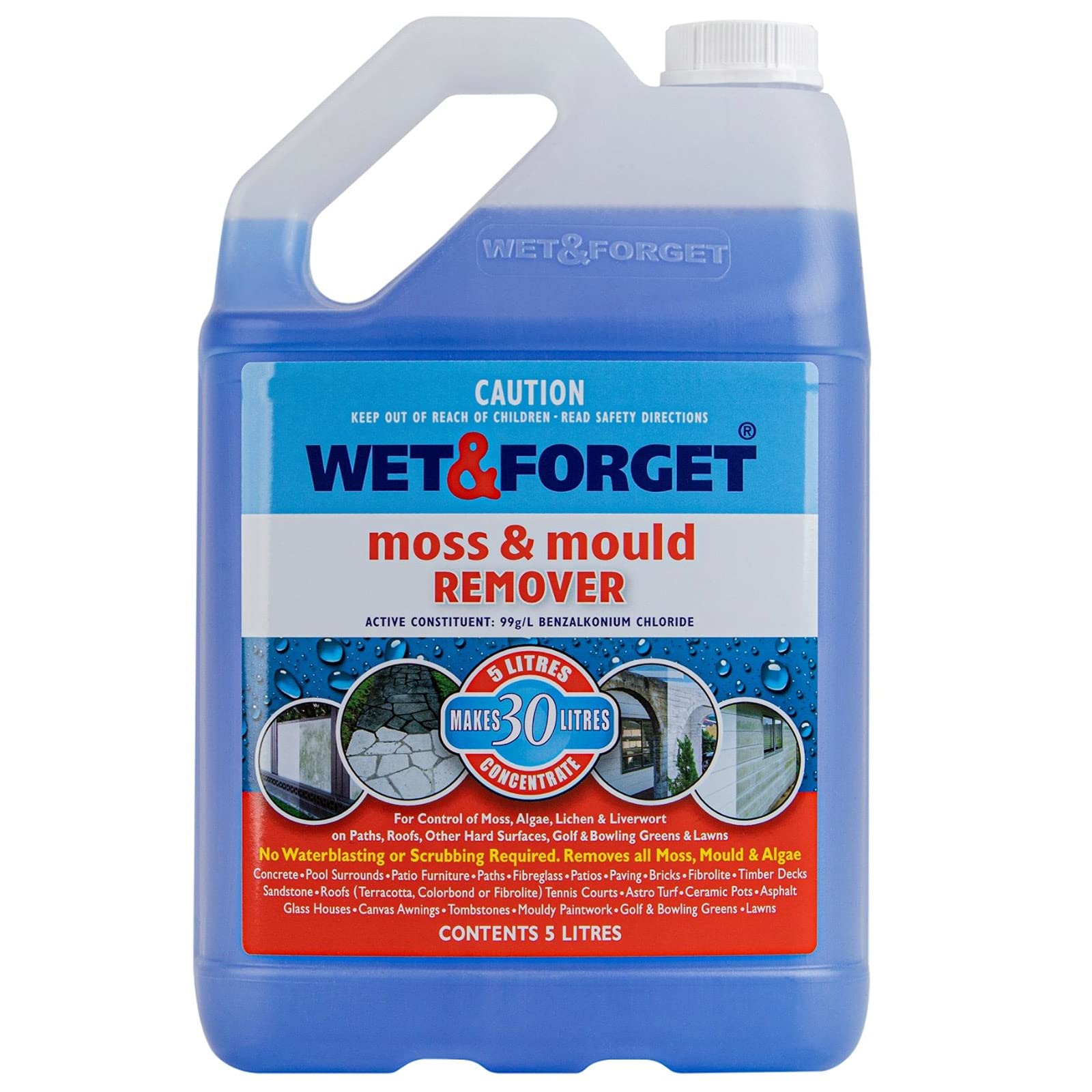 Wet & ForgetMould, Lichen & Algae Remover, Outdoor Patio Cleaner, Black Spot Remover, Bleach Free, 5L[Amazon-developed Certification] Compact by Design