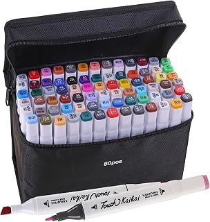 Marcadores de 80 cores Caneta marcador de ponta dupla Esboço Escrita Pintura Sublinhado Marcador Desenho Artístico Marcadores de arte de ponta dupla com bolsa de armazenamento com zíper