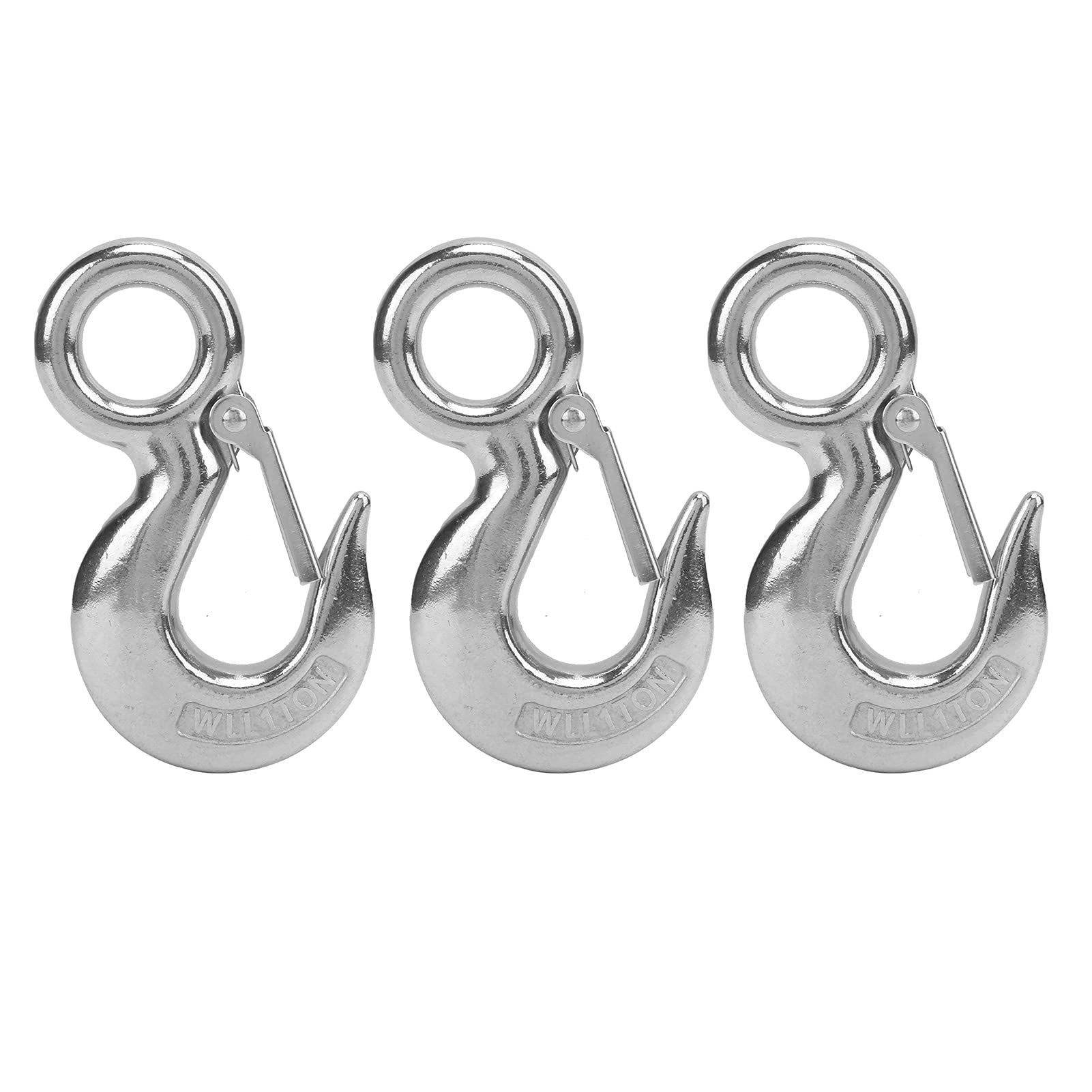 3 pezzi Gancio a Slittamento per Occhi con Chiusura di Sicurezza, Gancio a Slittamento in Acciaio Inox per Sollevamento con Occhielli, Gancio a Slittamento Lucido di Grado Marittim (1T)