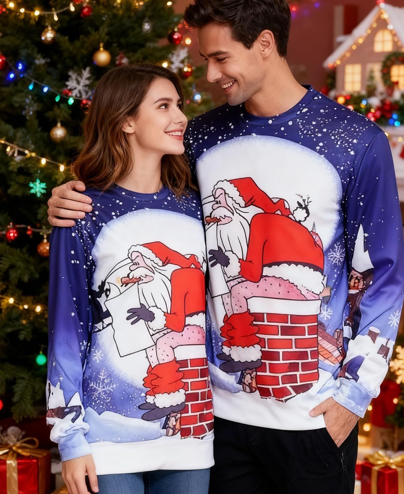 Fanient Homme Pull Moche Noël Pull Impression 3D Sweat De Noël Jumper Pull Tops À Manches Longues t-Shirt pour Femmes Hommes