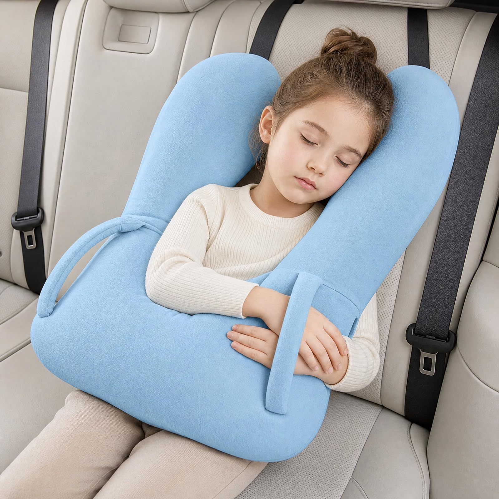 F Fityle Soporte Cervical Infantil Envolvente Cojín Viaje para Niños, Siestas en Coche, Viajes por Carretera, Trayectos Diarios, Gris, Tipo U