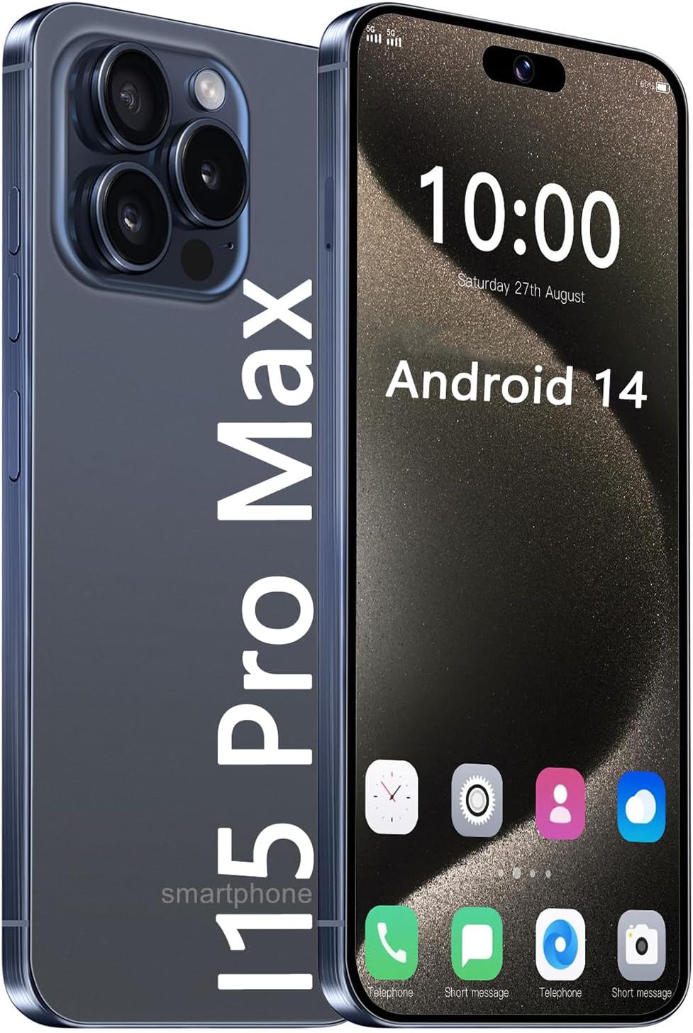 2024 new I15 Pro Max smartphone Android 14 7800mAh 7.3 inch 5G phone 72mp 108mp 8+256GB with 128TF card fingerprint lock/facial recognition dual SIM(Size:6GB+128GB,Color:Blue)