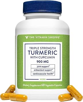 The Vitamin Shoppe Brand Triple Strength Turmeric Supplement with Curcumin 900mg & BioPerine, Black Pepper Extract for Joint Mobility & Antioxidant Support, Vegetarian, Gluten Free, 60 Capsules