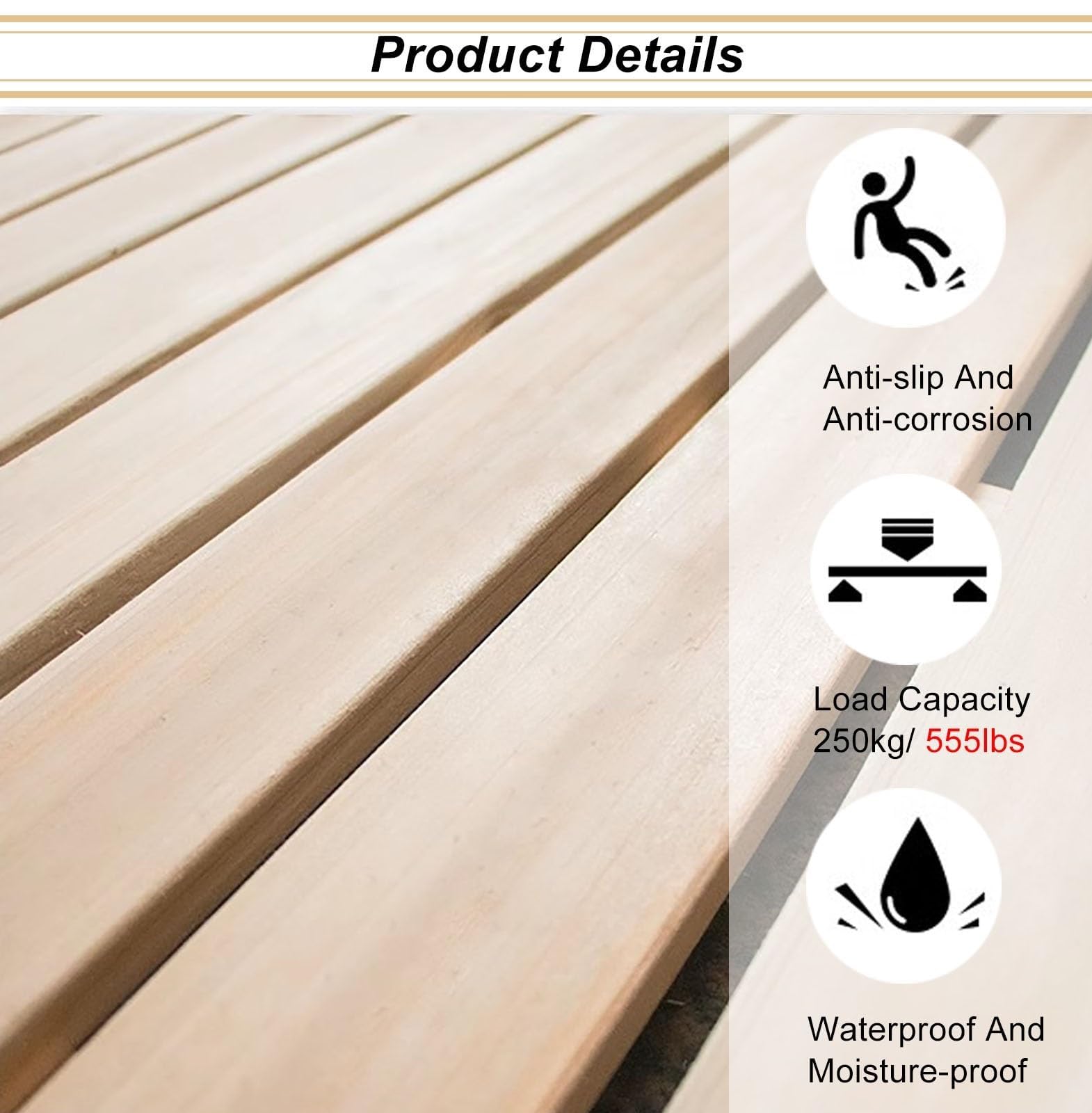 Tappetino da doccia in teak, antiscivolo, per interni ed esterni, perfetto per piscina, spa, sauna, patio, design elegante e resistente all'acqua