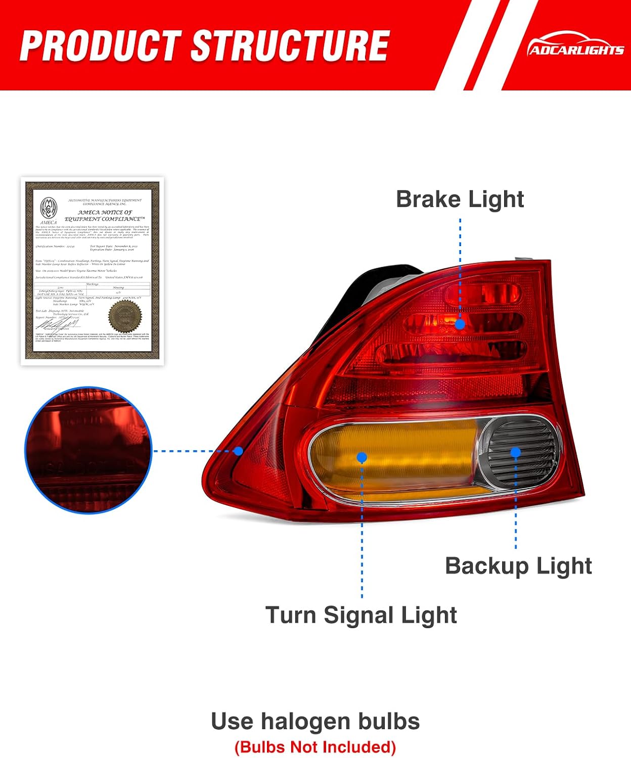 Tail Light Assembly Pair for 2006-2008 Honda Civic 4DR Sedan DX EX GX LX Hybrid Rear Brake Lights Left Right W/O Bulbs