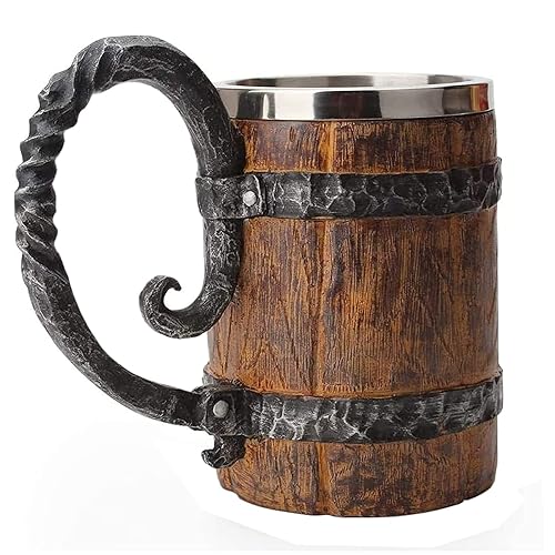 VORAGA Handmade Wooden Barrel Beer Mug, Bucket Shaped Drinkware with