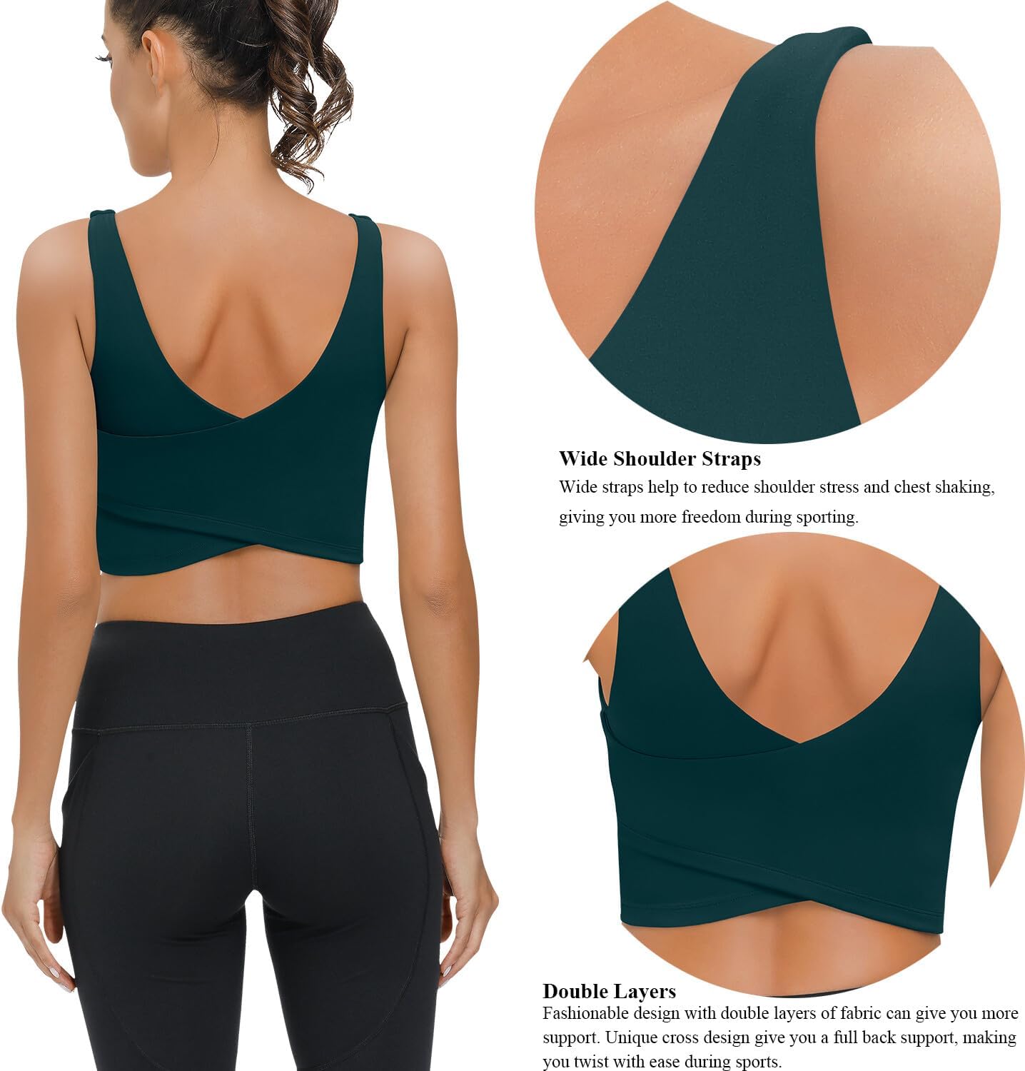 SIGNEALA Sports Bras for Women Longline - V Neck Padded Crop Top with Built-in Bra for Workout Yoga Gym image 5
