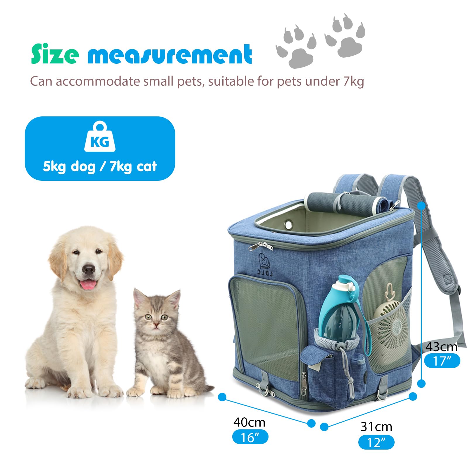 PETCUTE Zaino per Cani e Gatti,Traspirante Borsa Trasportino Cane con Struttura Solida,Pieghevole Borsa Trasportino per Cani con Materasso Morbido,Tracolla Regolabile,Carico Massimo 10kg
