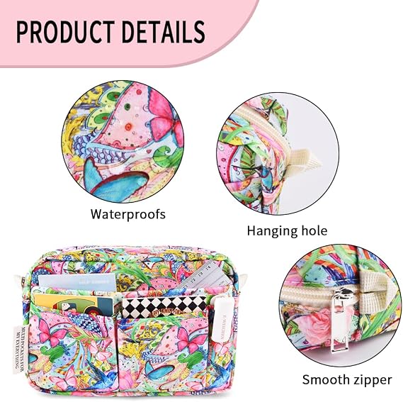 Multiple Pockets Portfolio Organizer with Zipper,Makeup Bag Pencil Pouch