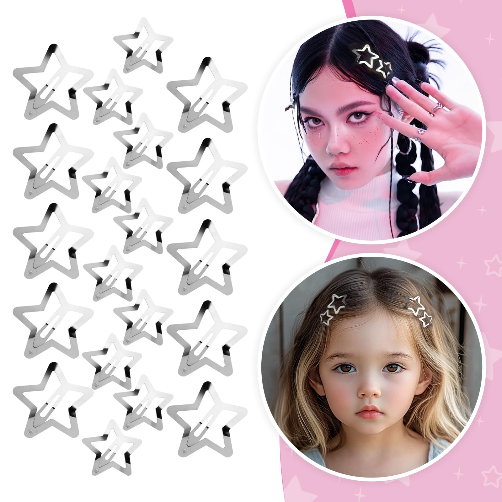 Fermagli per capelli Y2K a forma di stella, color argento, graziosi, accessori per capelli per ragazze, forcine per capelli per donne e ragazze (20 pezzi)