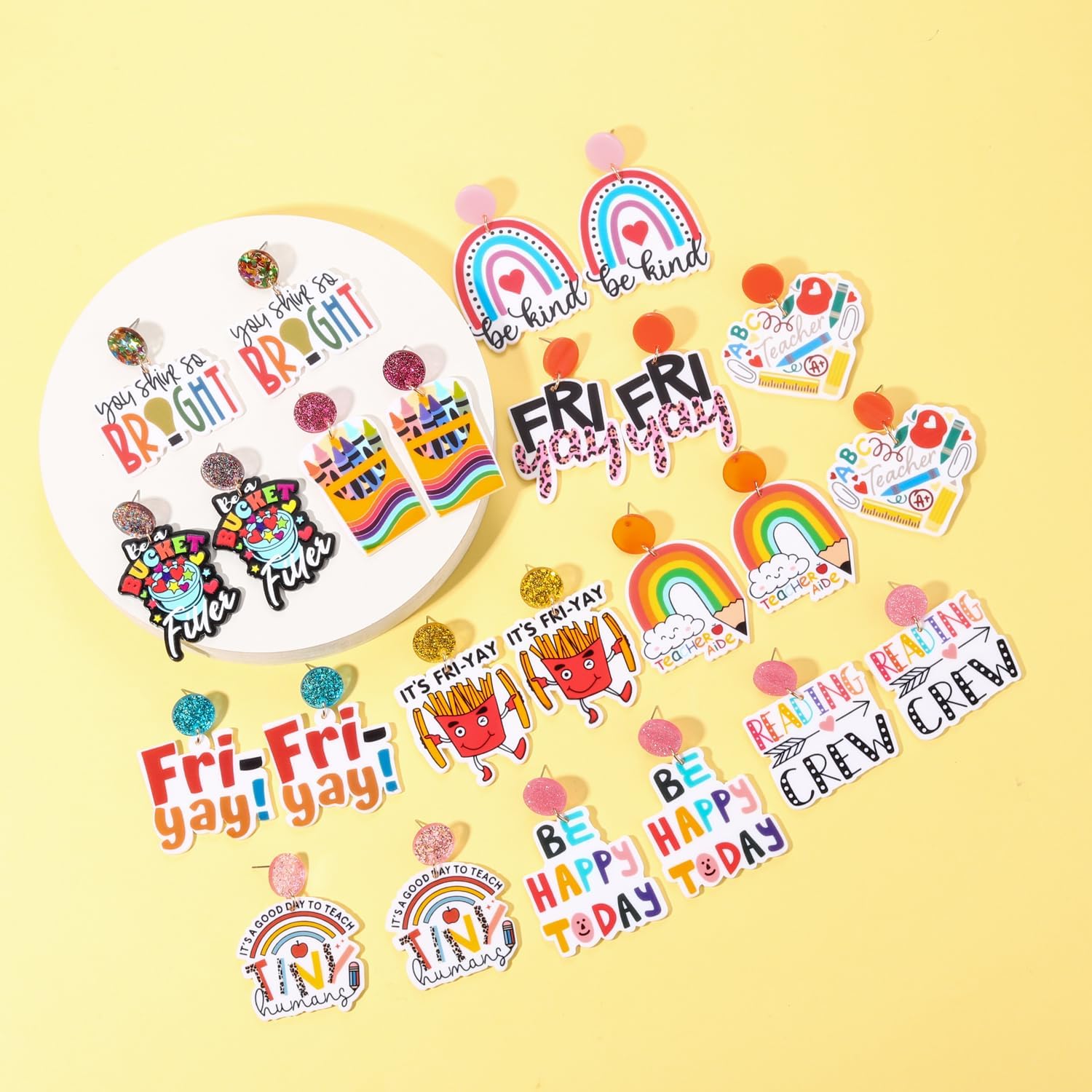 9/12 Pairs Teacher Earrings for Women Acrylic Apple Pencil Dangle Earrings Statement Rainbow FRI-YAY Earrings Back to School Accessory Teacher Appreciation Gifts - Image 4