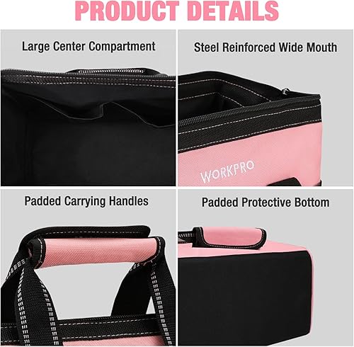 Miniatura 3 de WORKPRO Bolsa de herramientas de 13 pulgadas y juego de herramientas rosa de 35 piezas