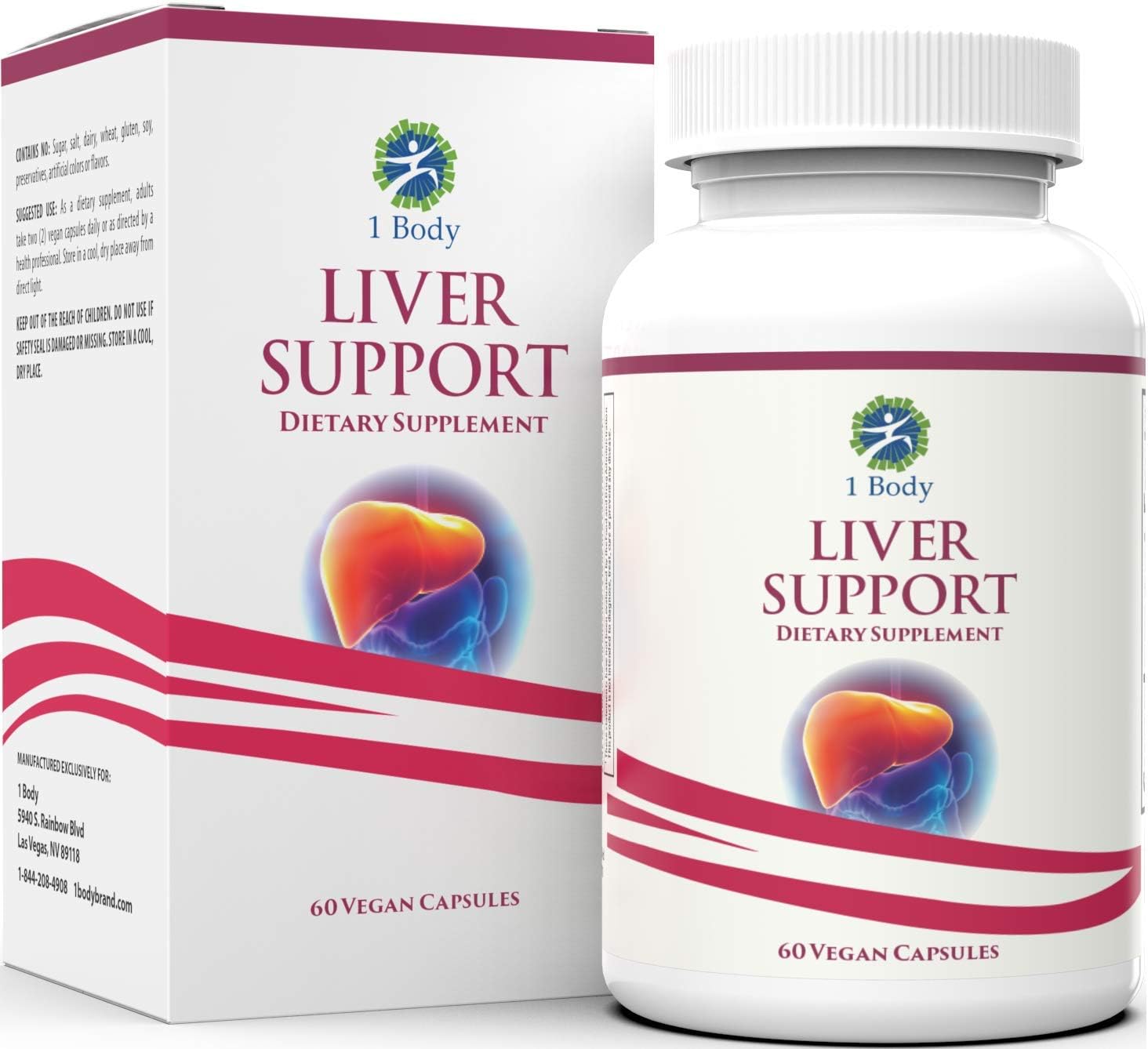 1 Body Liver Support Supplement - Liver Cleanse & Repair - Milk Thistle, Turmeric, Dandelion, Artichoke, VIT B12 & More - 60 Vegan Capsules