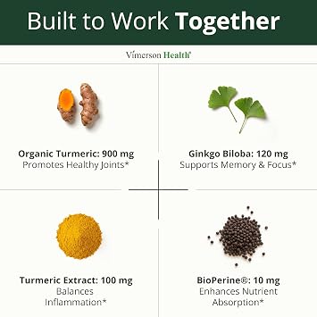 Ginko Biloba Capsules with Ginkgo Biloba 120mg & Organic Turmeric for Joint Support, Focus and Brain Health Gingo Biloba Supplement with Black Pepper (Bioperine) for Max Absorption 2 Pack