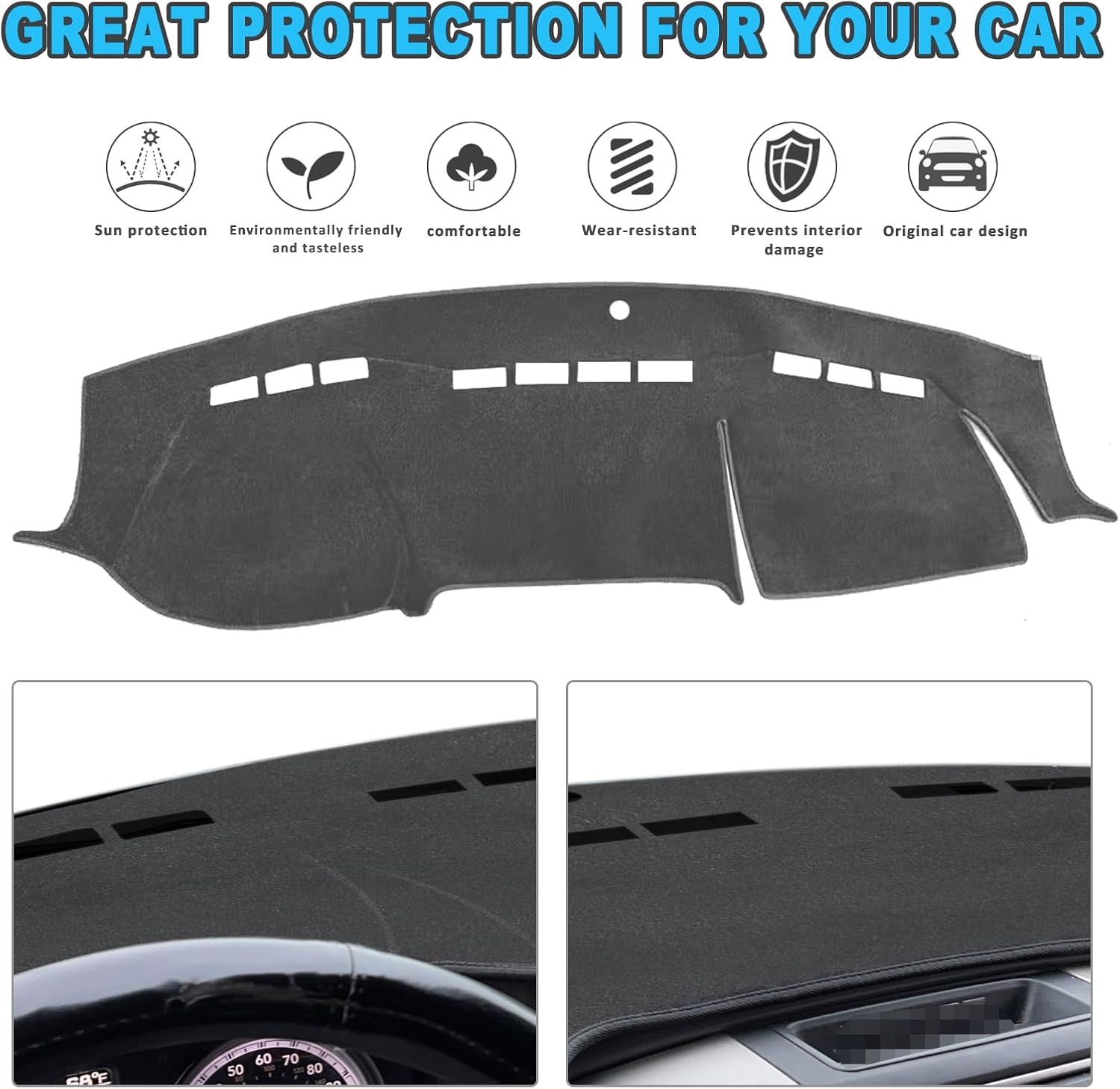 POSAID Dash Cover for Dodge Ram 1500 2500 3500 Dashboard Cover Mat Custom Fit 2010-2018 Dodge Ram Dash Mat Protector, Gray