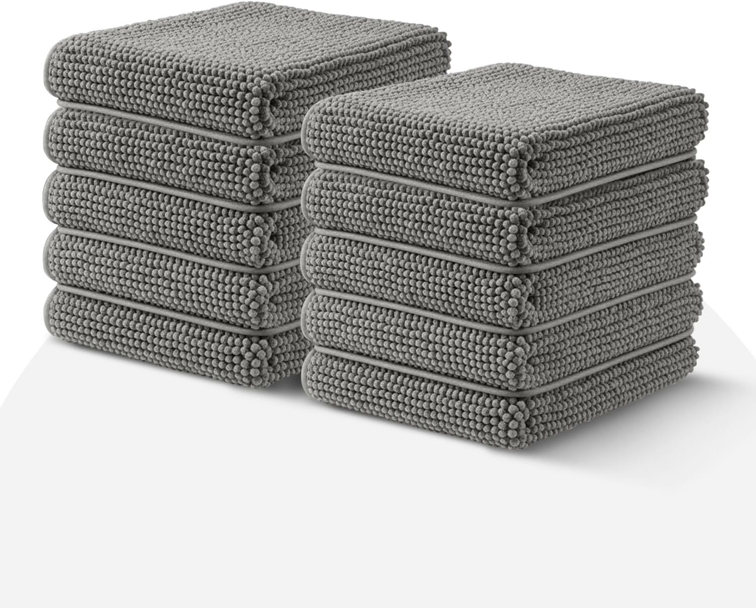 Hafaa Grey Bath Mat Non Slip Anti Mould โ (10 Pack) 40x60 cm Chenille Bathroom Mat