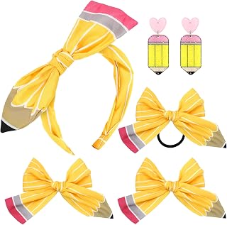 JANYUN 5 Pcs Back to School Pencil Hair Bows Headband Accessories Set