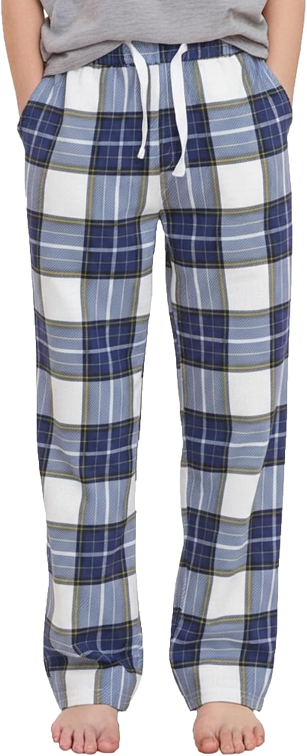 PATPAT Unisex Kids Plaid Pajama Pants – Soft Lounge Sleep Bottoms with Elastic Waist and Pockets, Ages 5–14 Years