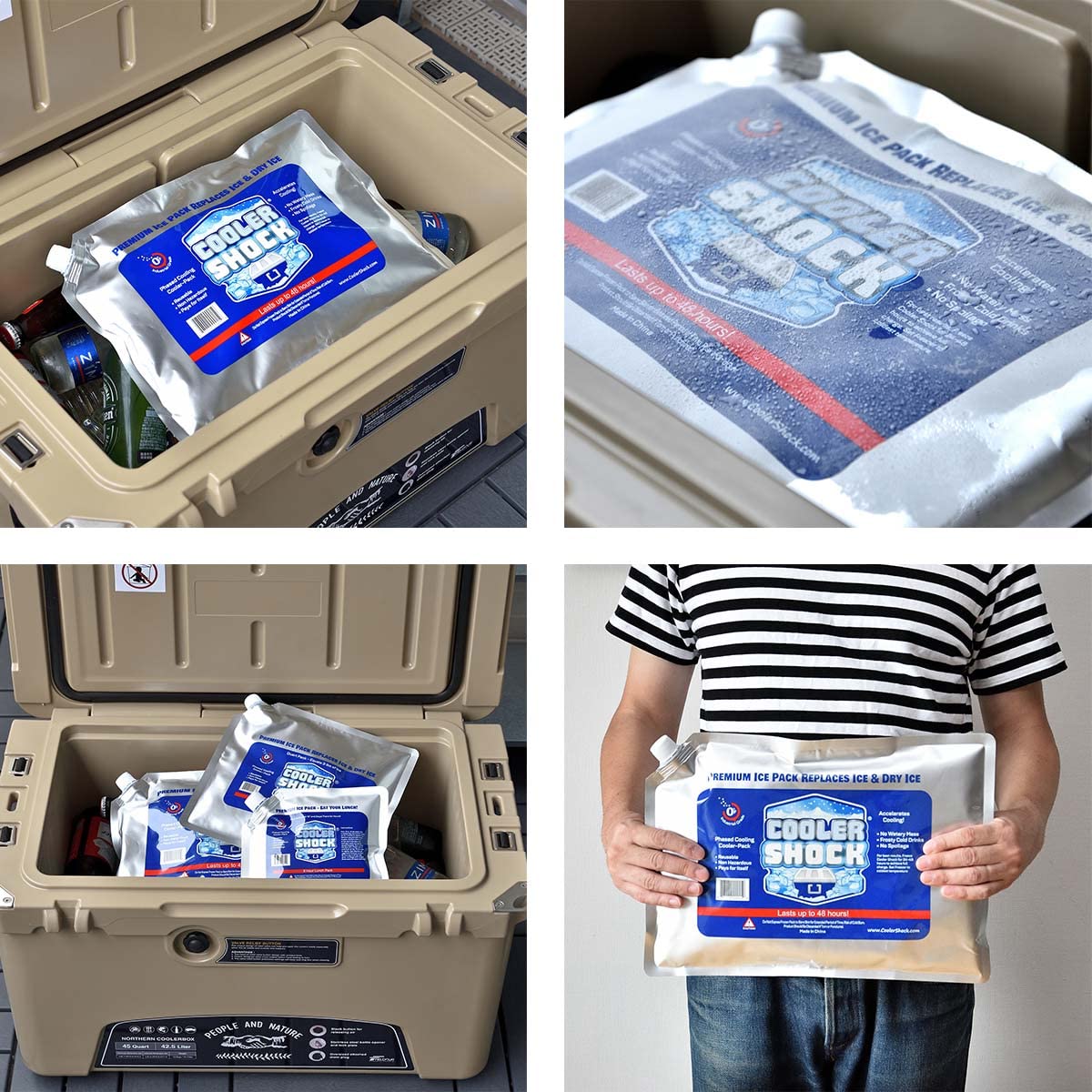 Amazon | クーラーショック COOLER SHOCK 保冷剤 【Lサイズ/3個セット】 長時間保冷 強力 氷より冷たい-7.8℃  繰り返し使用可能 キャンプ バーベキュー 釣り アウトドア お買い物 クーラーボックス 防災グッズ | 津田商会 | 保冷剤