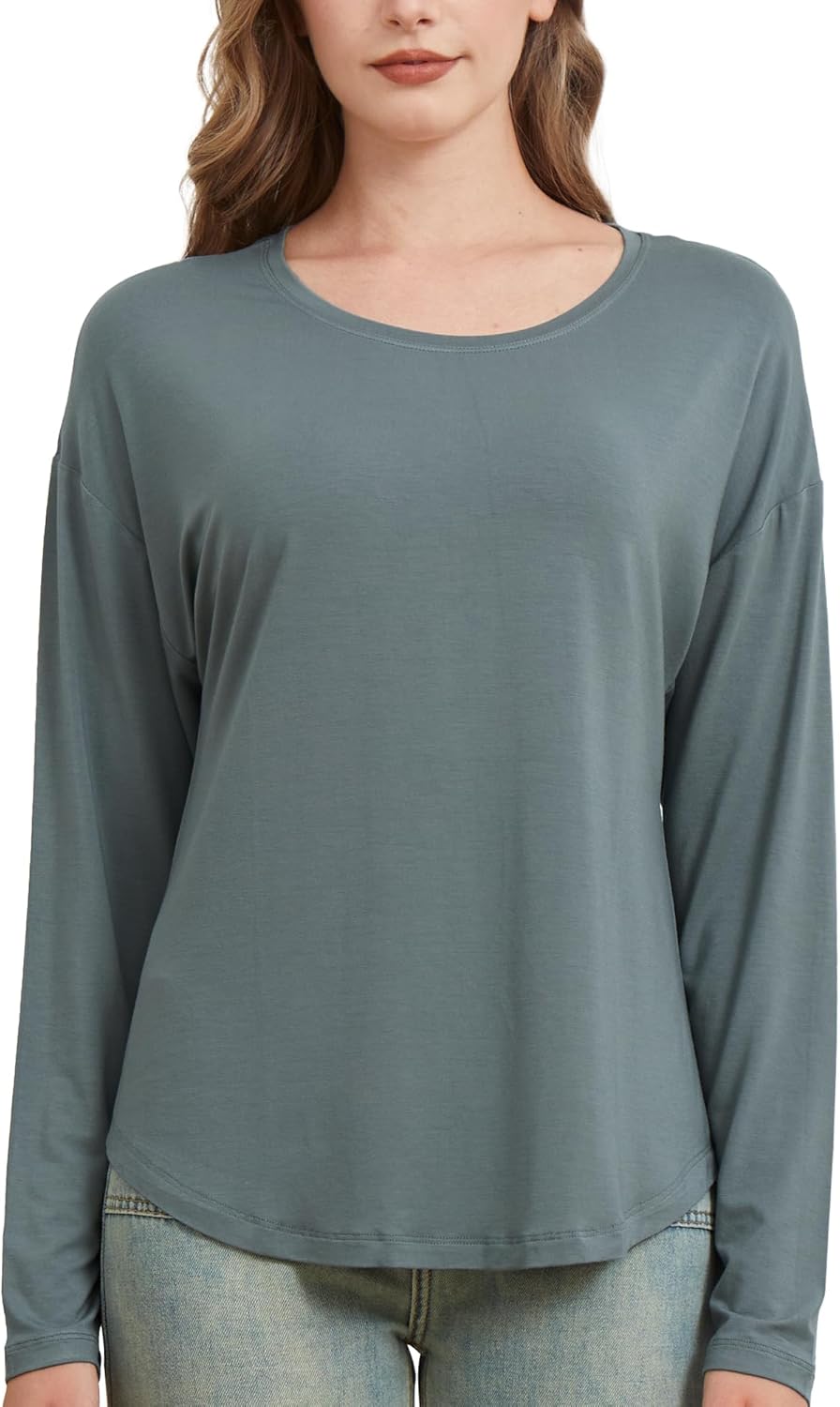 netdraw Women's Ultra Soft Bamboo Viscose Long Sleeve Dolman Shirts, Loose Fit Casual Batwing Lounge Sleep Pajama Tops