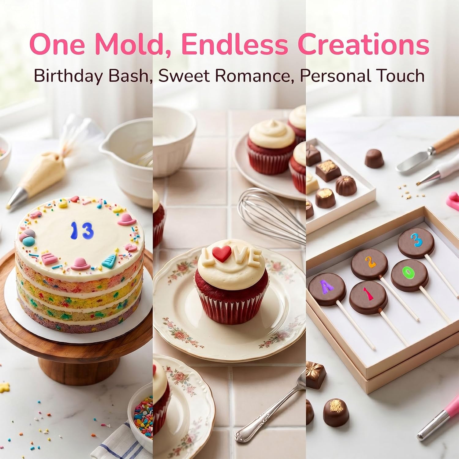 4-Piece Silicone Letter and Number Molds for Chocolate and Fondant