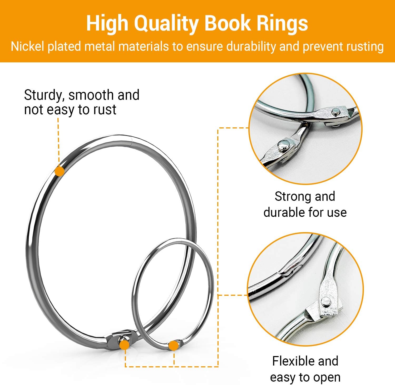 40PCS Office Book Rings, 1 Inch 2 Inches Binder Rings, Flexible and Detachable Nickel Plated Steel Binder Rings for Index Cards Keychain Flashcards Notebook DIY with Storage Box, Qiqison : Office Products