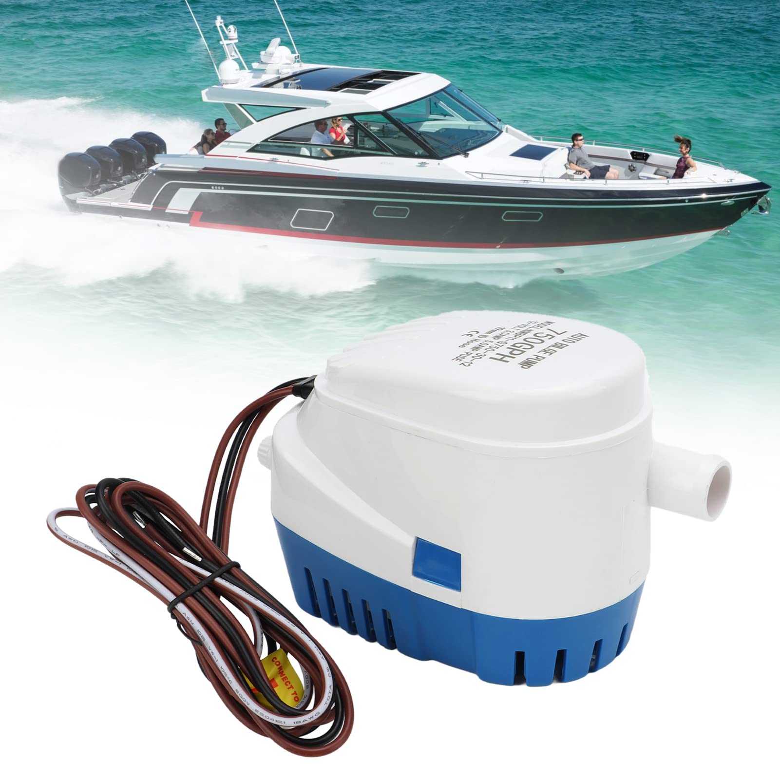 Raguso Boats Blige Water Pump, Electric Bilge Pump Automatic Submersible 12V Good Sealing 750GPH for Boat for Caravan for RV
