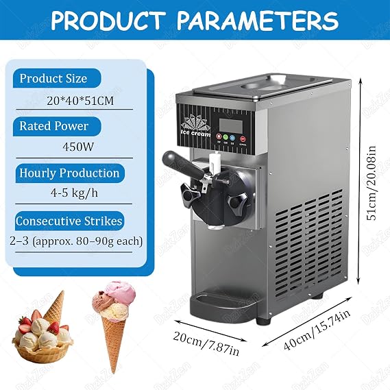 Commercial Ice Cream Machine with LCD Panel and Auto Clean, High Yield for Countertop Soft Serve in Food Service, for Restaurants and Dessert shop White