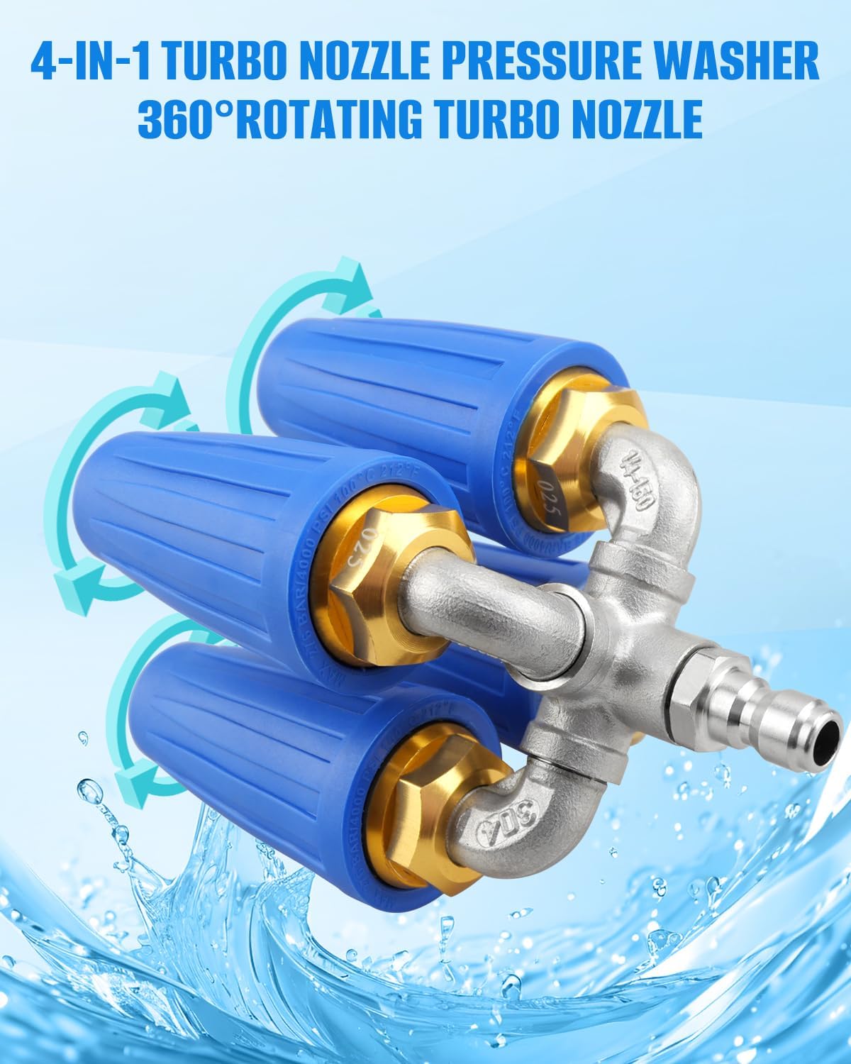 4-in-1 Pressure Washer Turbo Nozzle, 1/4" Quick Connector, 360 Rotating, 2.5 Orifice Twin, 4000 PSI