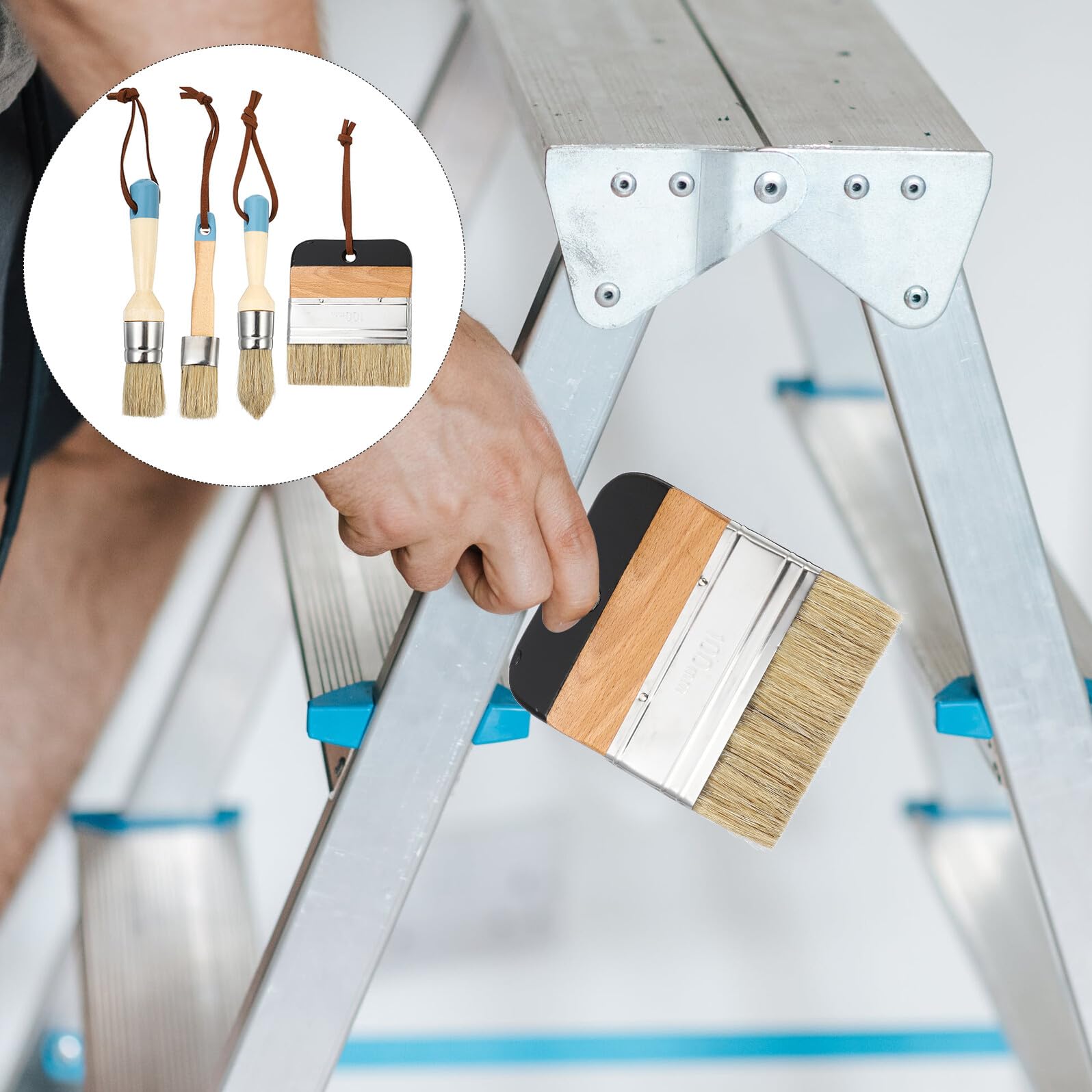 STOBAZA Juego de 4 Pinceles para Pintura de 25 CM Mango de Madera Cerdas Resistentes y Flexibles para Óleo Cera y Pegamento Adecuado para Muebles Paredes y Decoración Interior