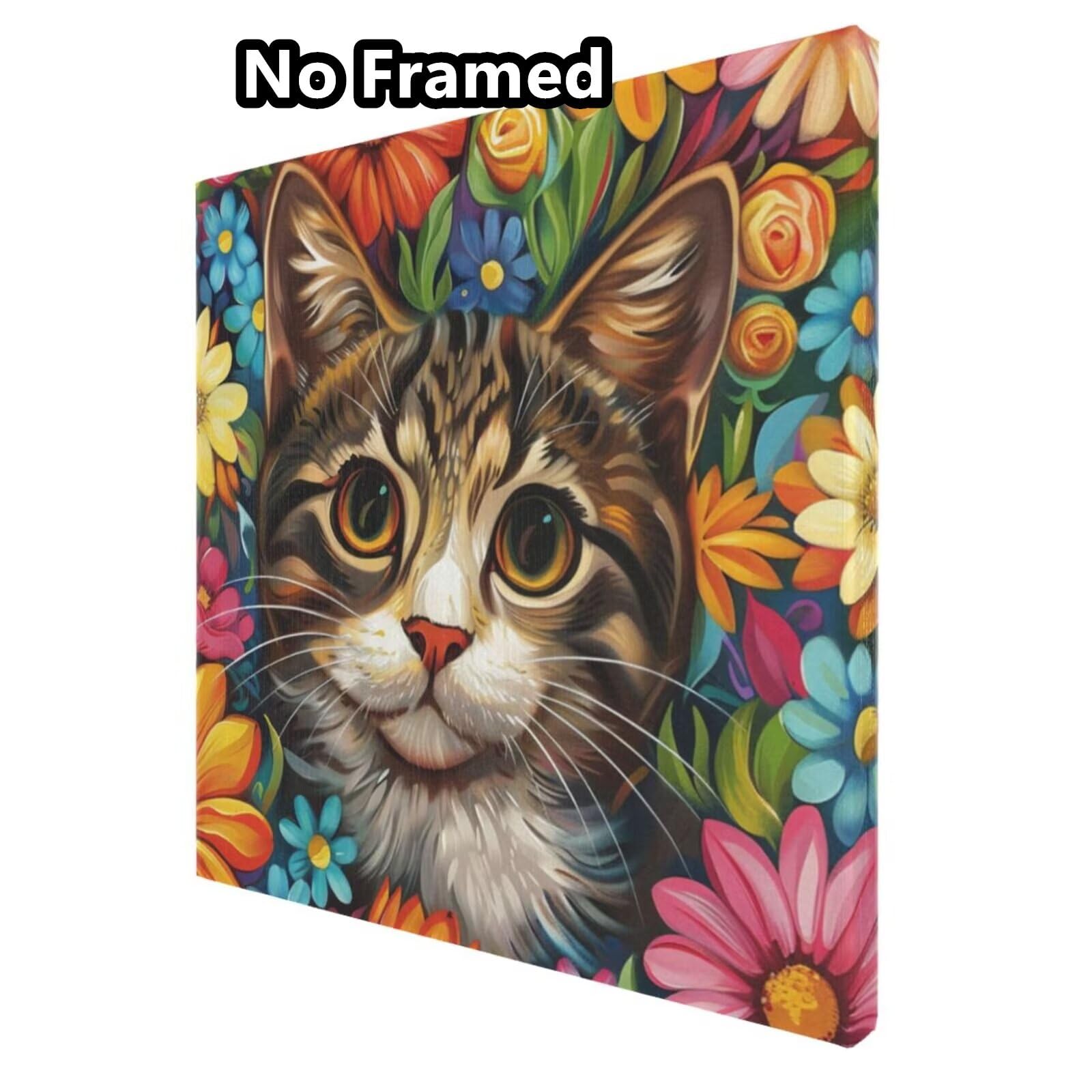 Malen nach Zahlen für Erwachsene, Blume, Katze, Malen nach Zahlen für Anfänger, Acryl-Peinture a Numero mit 6 Pinseln, DIY-Ölgemälde, Kunsthandwerk für Wanddekoration – (65 x 65 cm, rahmenlos) MK196