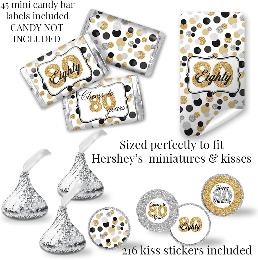 Amanda Creation Deluxe Cheers to 80 Years Milestone Birthday Party Bundle Includes 20 Invitations & Thank You Cards & Envelopes + 2 Sizes of Stickers, & Water Bottle Labels!