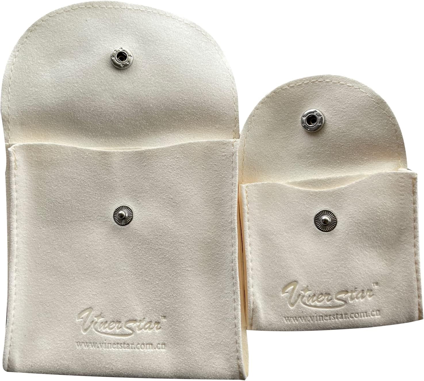 Pack of 2 PCS Microfiber Faux Suede Leather Small Jewelry Pouch with Snap Button (Cream ),3*3 inches