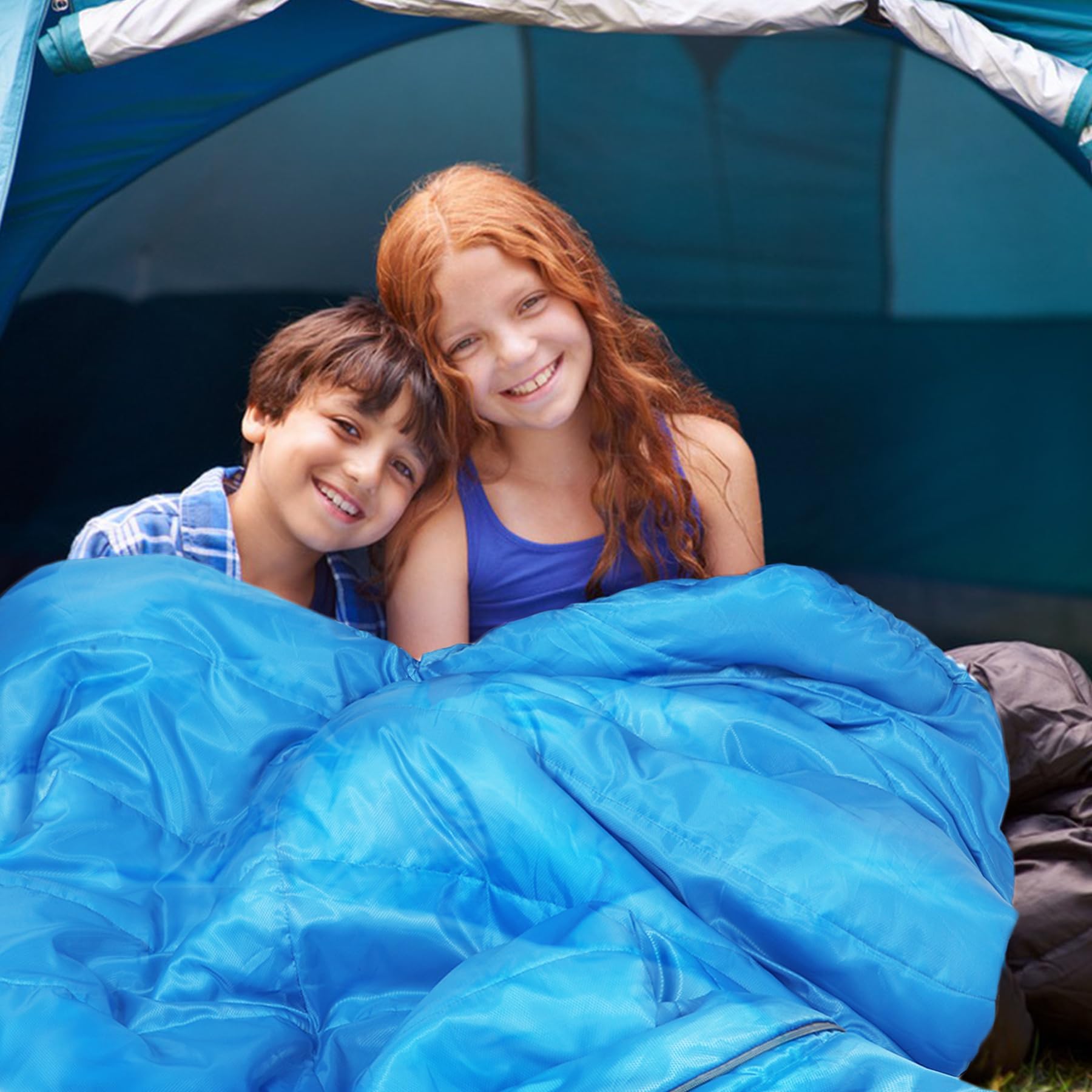 REDCAMP Kinderschlafsack für Jungen und Mädchen 175 x65 cm, Mumienschlafsack Bequem Leicht-Warm mit Ajustable in Länge und 3-Jahreszeiten für Camping&Outdoor, Blau/Rosa