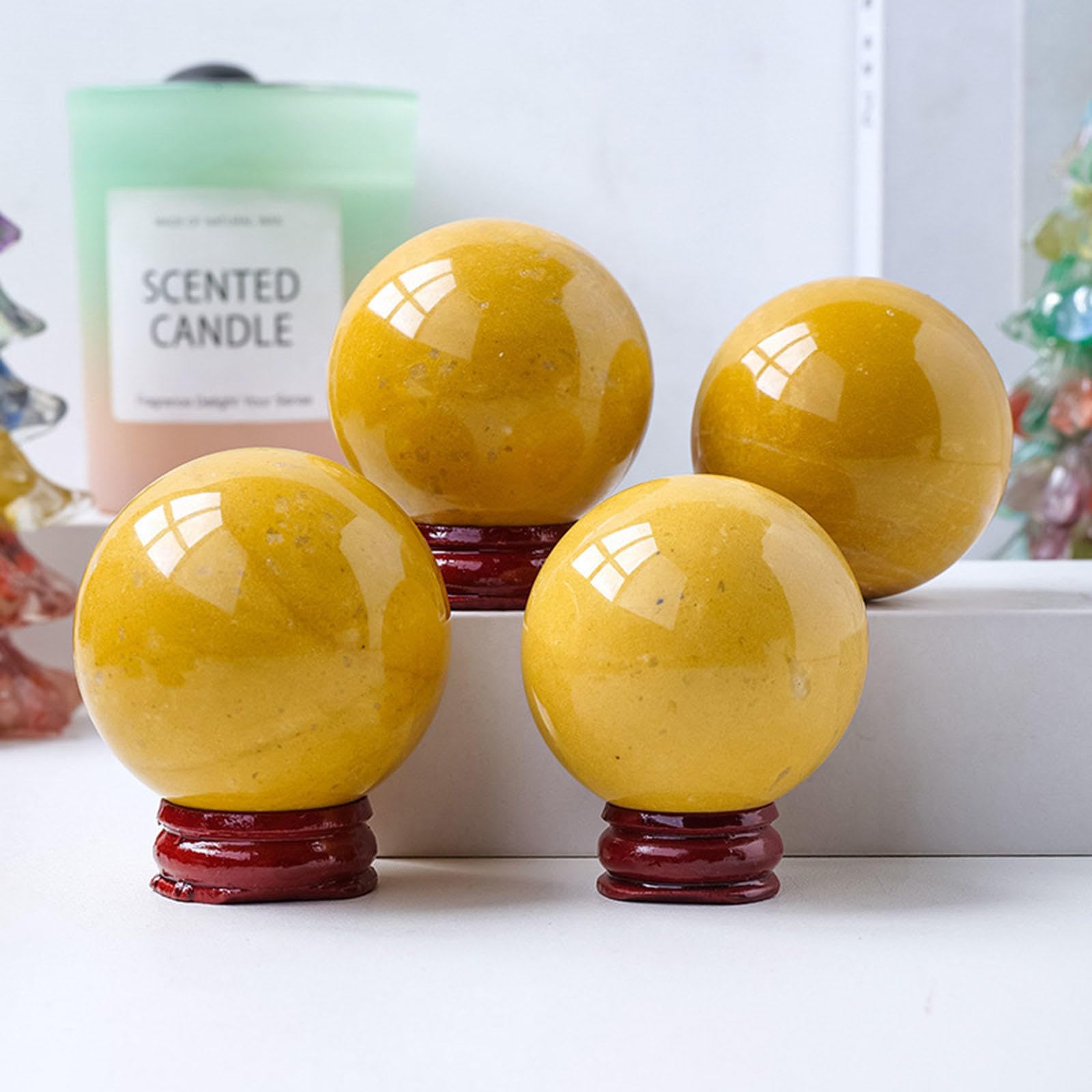Bola de Cristal Natural Para Decoración Del Hogar, Adorno de Bola de Piedra Preciosa de Aventurina Amarilla Natural, Bola de Cristal Feng Shui de Adivinación de Meditación Para Decoración,40-50mm