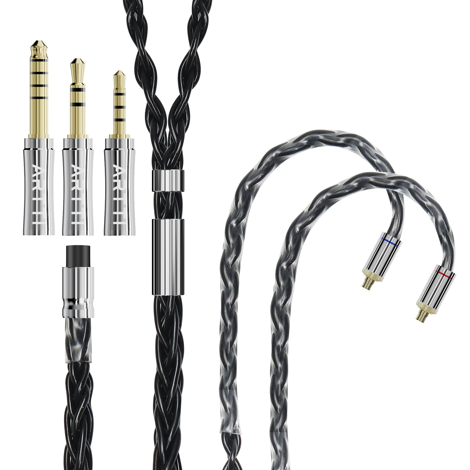 ARTTI Wave Headphone Upgrade Cable 8 Cores 144 Strands Silver-Plated Copper 7N OCC Earphone IEM Cable 2.5/3.5/4.4mm 3in1 Metal Plug (Black, MMCX Straight Plug)-image-37