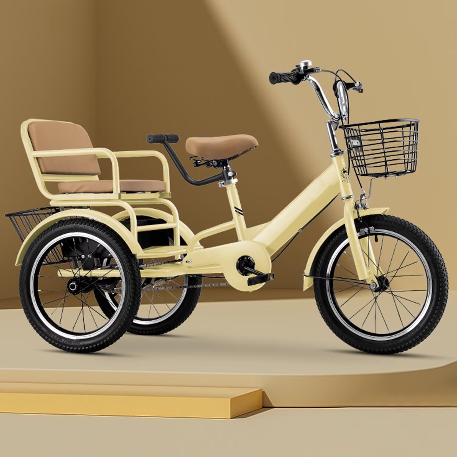 Bicicleta de 3 ruedas con asiento trasero y frenos miniatura 1