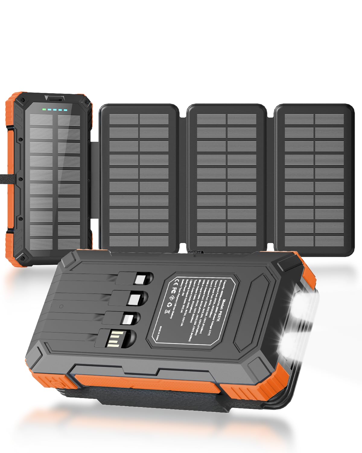 caricatore solare power bank 49800 mAh 4 cavi 3 pannelli pieghevoli