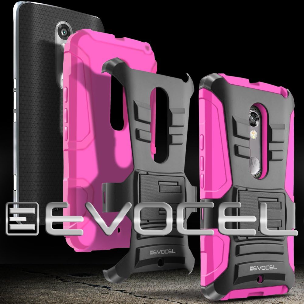 Droid MAXX 2 Case, Evocel [Generation Series] Belt Clip Holster, Kickstand, HD Screen Protector, Dual Layer for Droid MAXX 2 (Model No XT1565) / Moto X Play (2015 Release), Pink