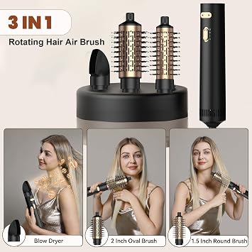 4 in 1 Rotating Hair Dryer Brush Spinning with Detachable Brush,Rotating Hot Air Brush for Curling,Straight,Drying