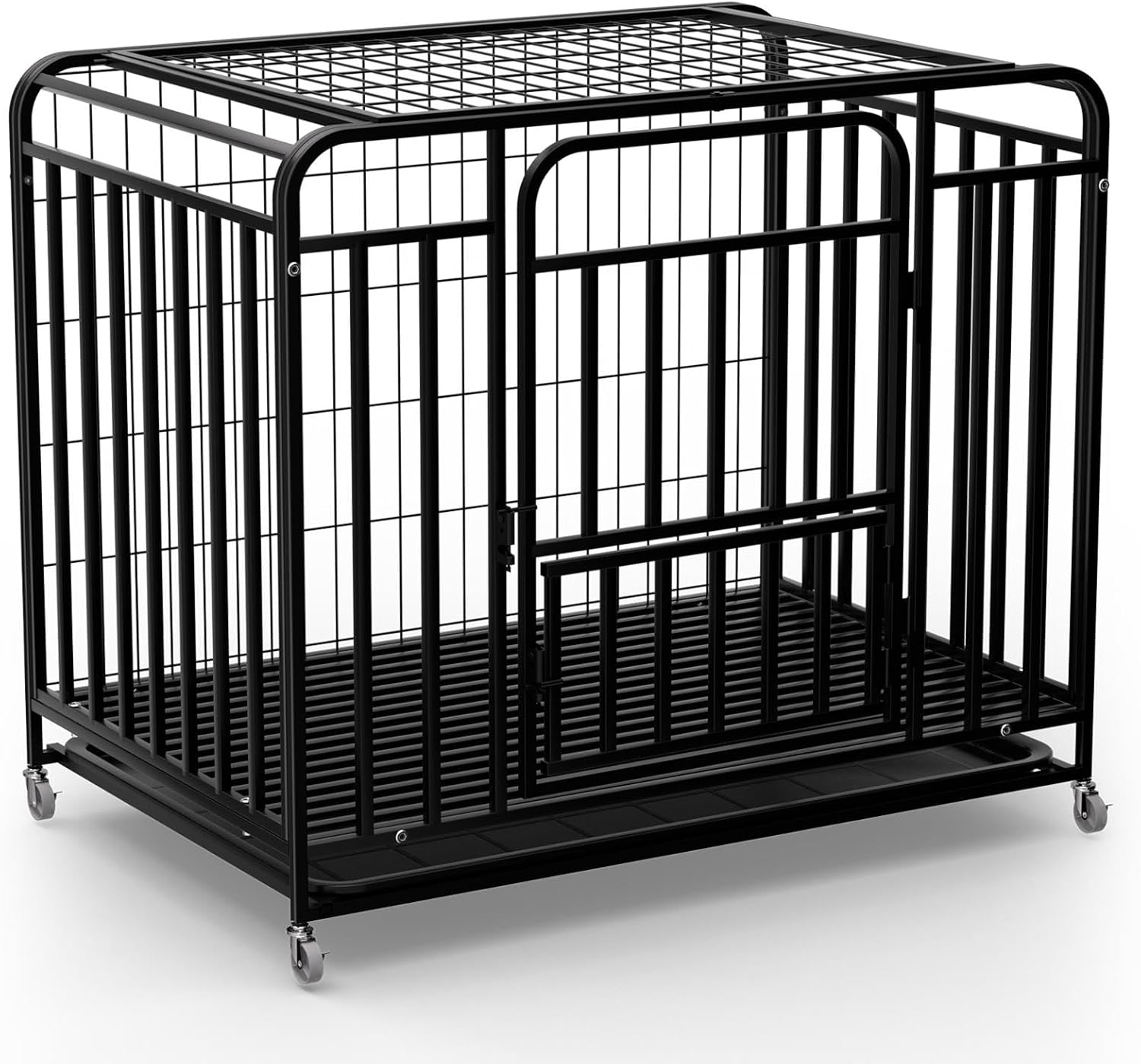 36.4×25×32.6 in Heavy Duty Dog Crate, Alloy Steel Material Dog Kennel, with 3 Doors 4 Lockable Wheels 1 Removable Trays, Dog Cage Kennel for Small to Medium Dogs (36 in)